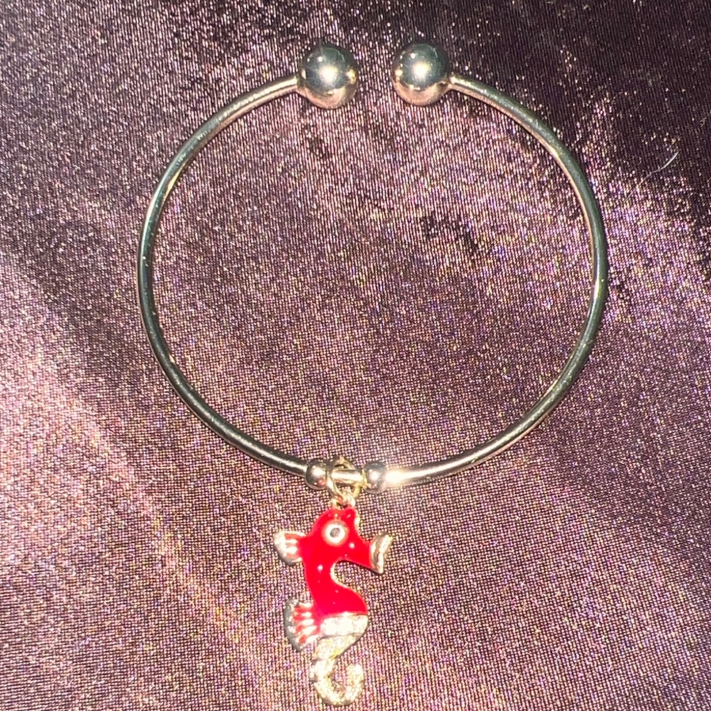 Cute and charming Girl’s  small seahorse charm bracelet. with Red Seahorse Charm
